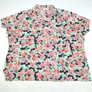 Calvin‎ Klein Blouse Womens 2X Pink Floral V-Neck Short Sleeve Vibrant Top